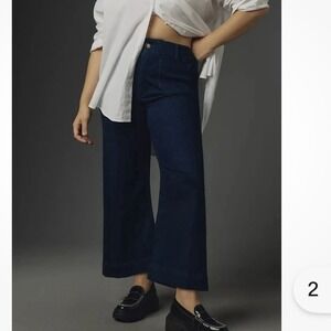 Maeve Anthropologie The Colette Navy Cropped Wide Leg Denim Jeans Womens 26